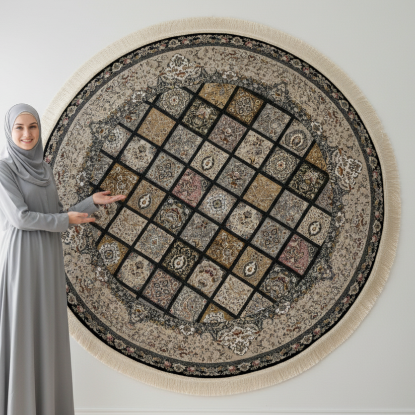 5 ft x 5 ft Persian Round Rug – Miniature by Pars Nagsh Kashan – 1500 Reeds – Floral Design