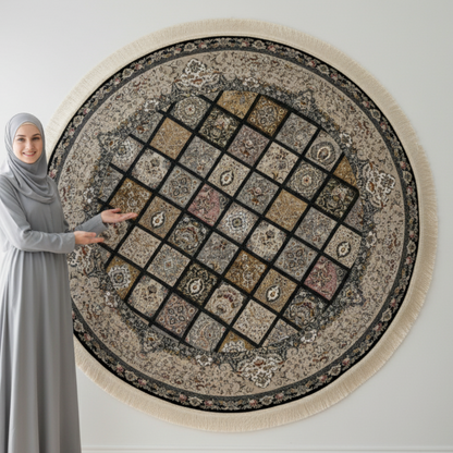 5 ft x 5 ft Persian Round Rug – Miniature by Pars Nagsh Kashan – 1500 Reeds – Floral Design