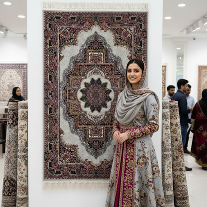 4 ft x 6 ft Persian Rug - Farsh e Shamiran | 700 Reeds | Luxurious, Machine-Made | Elegant Burgundy & Ivory Design | Durable, Easy Maintenance, Eco-Friendly | Made in Iran