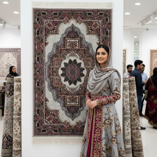 4 ft x 6 ft Persian Rug - Farsh e Shamiran | 700 Reeds | Luxurious, Machine-Made | Elegant Burgundy & Ivory Design | Durable, Easy Maintenance, Eco-Friendly | Made in Iran