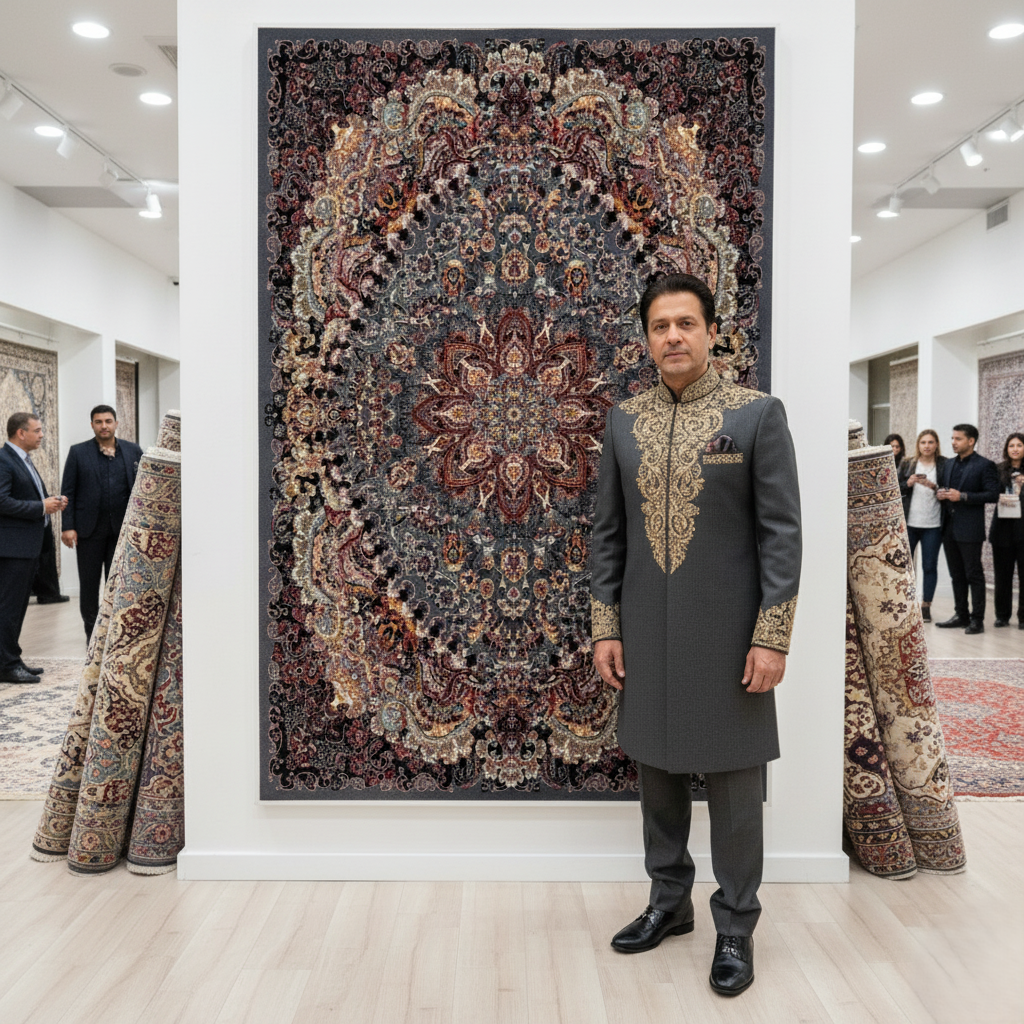 4 ft x 6 ft Persian Rug - Farsh e Shamiran | 700 Reeds | Luxurious, Machine-Made | Elegant Grey & Burgundy Design | Durable, Easy Maintenance, Eco-Friendly | Made in Iran