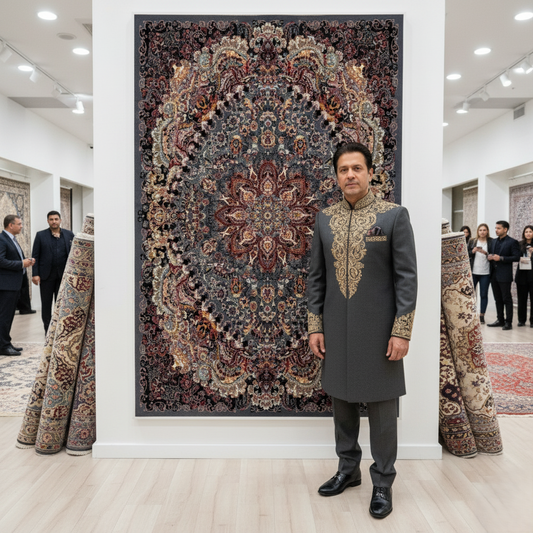 4 ft x 6 ft Persian Rug - Farsh e Shamiran | 700 Reeds | Luxurious, Machine-Made | Elegant Grey & Burgundy Design | Durable, Easy Maintenance, Eco-Friendly | Made in Iran