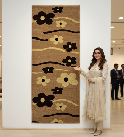 3 ft x 7 ft Persian Rug - Isfahan Bloom Collection - Brown Floral Runner