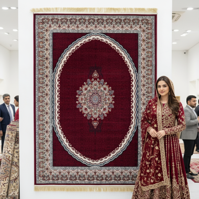 7ft x 10ft Persian Rug - Farsh e Nab, 500 Reeds, Acrylic & Polyester - Rich Burgundy Medallion