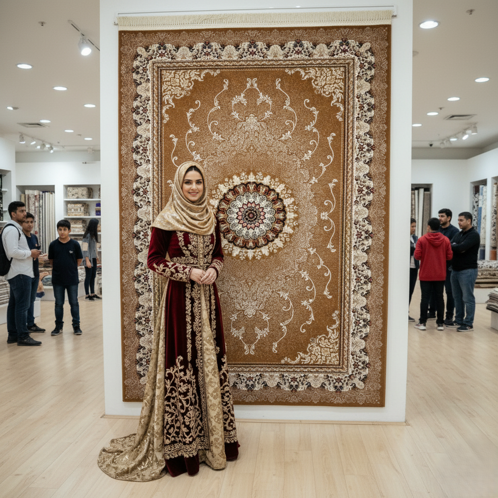 Golden Beige Persian Rug 5 ft x 8 ft - 1000 Reeds - Farsh Nagin Chaman - Luxurious Machine Made Acrylic