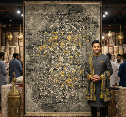 Elegant 8 ft x 11 ft Persian 700 Reeds Area Rug - Farsh Nagina Mashad Helal 1 - Light Grey and Multi Colors