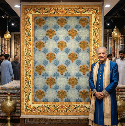 Elegant 7 ft x 10 ft Persian Silky Ronika Area Rug - Light Blue with Vibrant Multi-Color Motifs