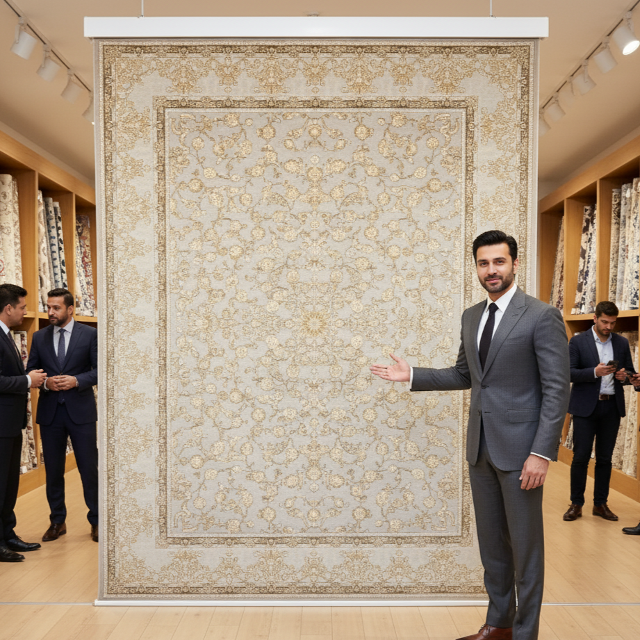 8x11 ft Persian Rug - Beheshti Tabraiz Collection - Cream Silk Luxury Machine-Made