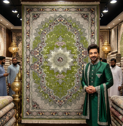 Exquisite 8 ft x 13 ft Persian 1200 Reeds Area Rug - Farsh Kilim Mojalal 1 - Green and Multi Colors