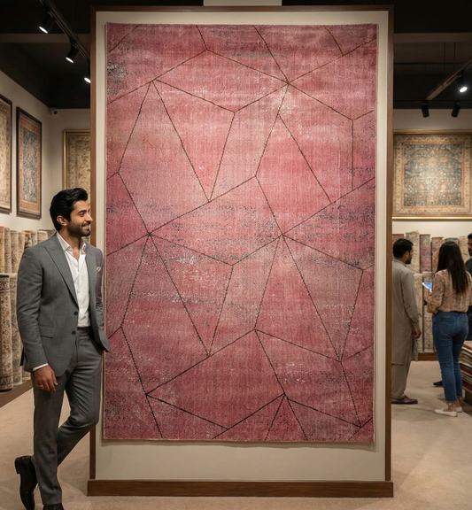 Stylish Pink Turkish Venus Maracan Area Rug - 4 ft x 6 ft - Modern Geometric Design