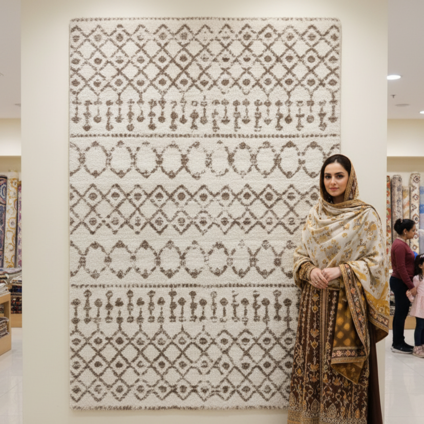 5ft x 8ft Shaggy Persian Rug - Koshani Puffy Design, Soft Synthetic Wool, Neutral Color