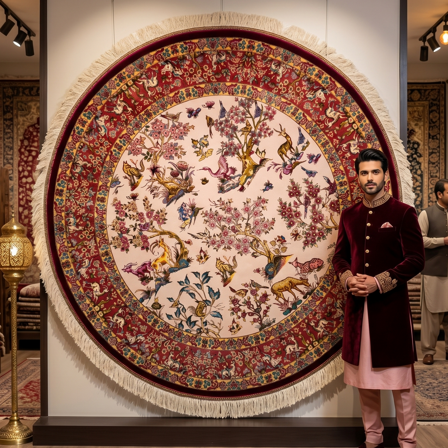 Persian Silk Round Rug | Pure Silk Abresham | 3 ft x 3 ft | 1600 Reeds