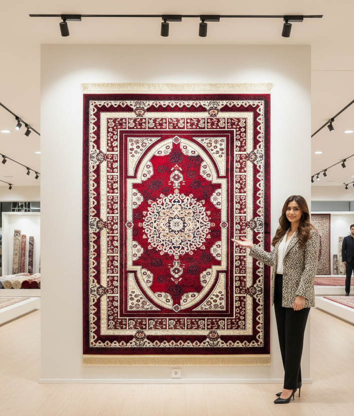 4x6 ft Turkish Rug - Ruby Elegance Collection - Red & Ivory Medallion Classic Design