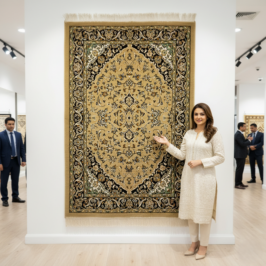 3 ft x 5 ft Persian Rug - Classic Collection - Beige & Black Acrylic Polyester Luxury