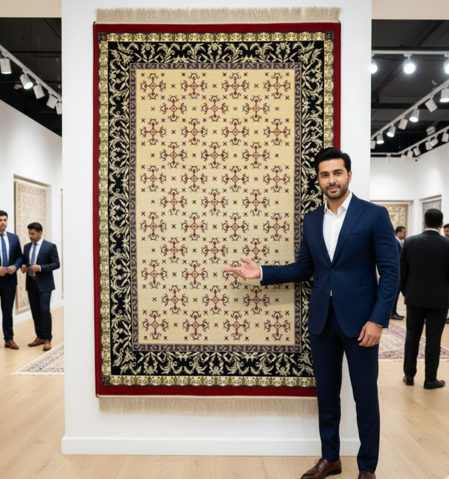 3 ft x 6 ft Persian Rug - Shiraz Elegance Collection - Ivory with Red & Black Border