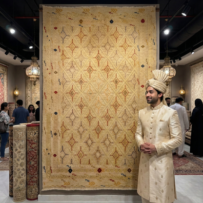 Handmade Herat Afghan Wool Rug - 2.5ft x 4ft | Authentic Beige Oriental Carpet