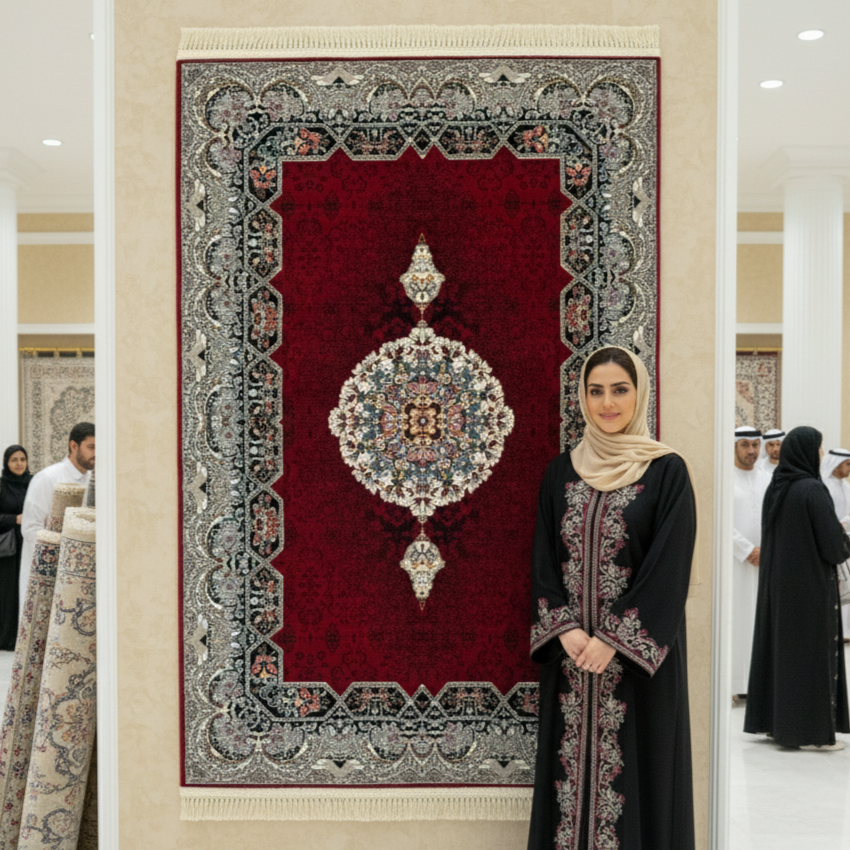 Luxurious Persian Rug 4ft x 6ft - Farsh Nagin Chaman Design in Burgundy & Silver - 1000 Reeds Acrylic Rug