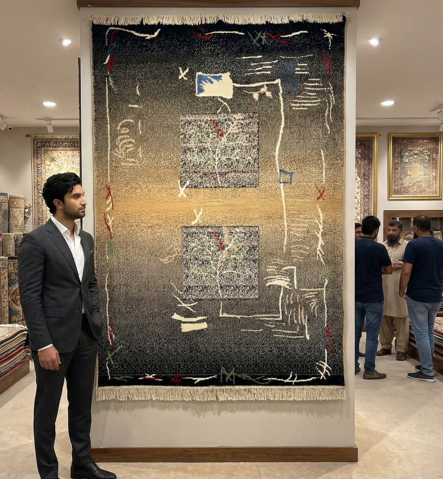 Elegant Black Persian Area Rug - 4.5 ft x 6.5 ft - 500 Reeds - Farsh Aryan 8