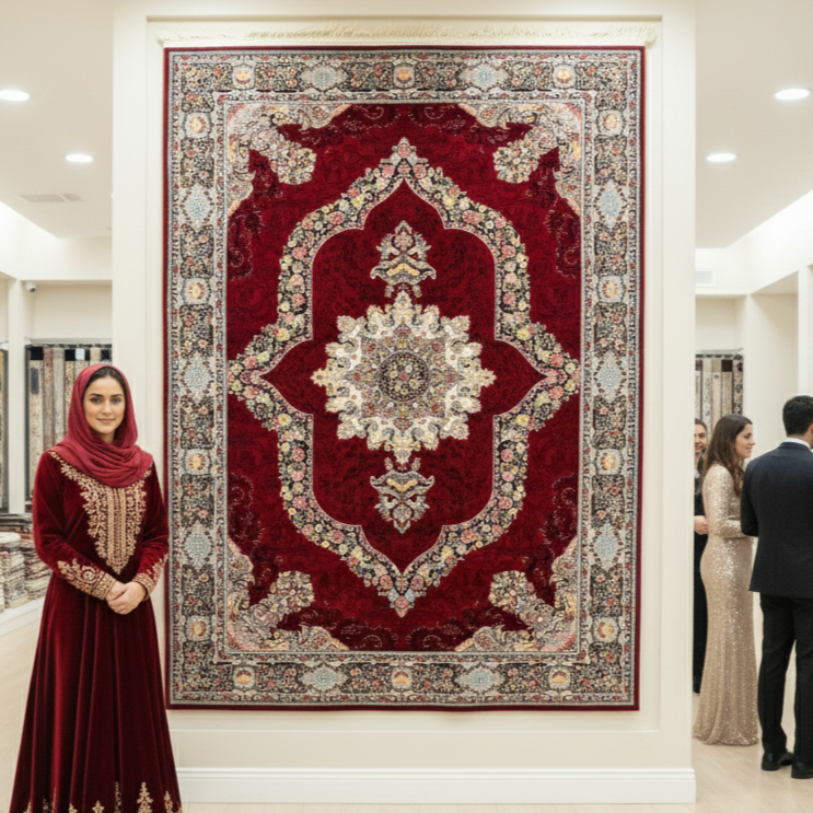 Luxurious Red Persian Rug 5 ft x 8 ft - 1000 Reeds - Farsh Nagin Chaman - Machine Made Acrylic