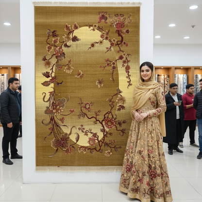 5ft x 8ft Persian Rug - Farsh e Nab | 500 Reeds | Luxurious, Machine-Made | Elegant Gold & Burgundy Floral Design | Durable, Easy Maintenance, Eco-Friendly | Made in Iran