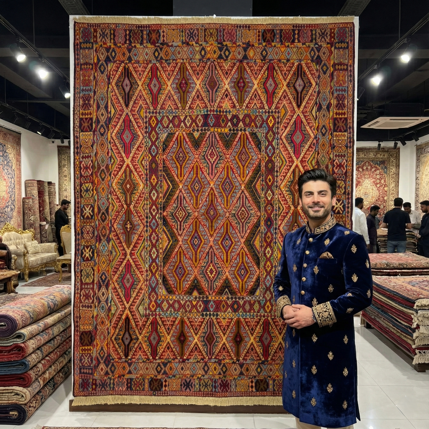 Stunning 4.5ft x 6ft Handmade Afghan Belgic Rug - Vibrant Geometric Design