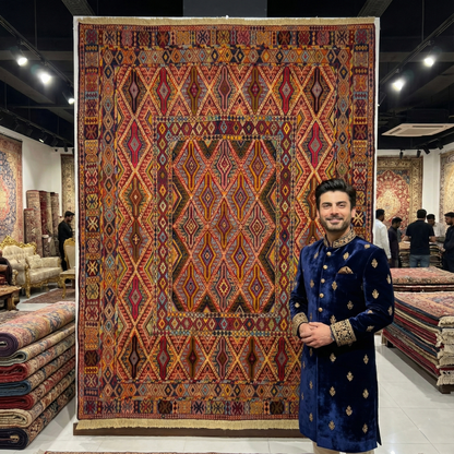 Stunning 4.5ft x 6ft Handmade Afghan Belgic Rug - Vibrant Geometric Design