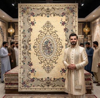 Elegant Beige Persian Area Rug - 5 ft x 8 ft - 700 Reeds Sepas Collection - Multi Colors