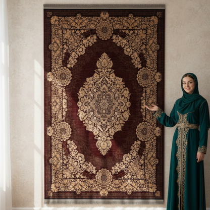 8 ft x 11 ft Persian Rug - Beheshti Tabriz 1200 Reeds Silk & Cotton Vintage Red Luxury Carpet