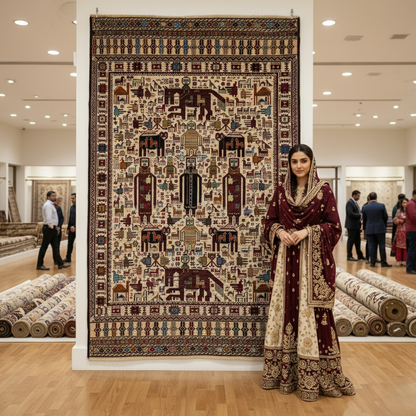 4ft x 6.5ft Handmade Afghan Wool Kilim Rug – Unique Pictorial Design with Elephants & Animals – Durable, Luxurious, Eco-Friendly