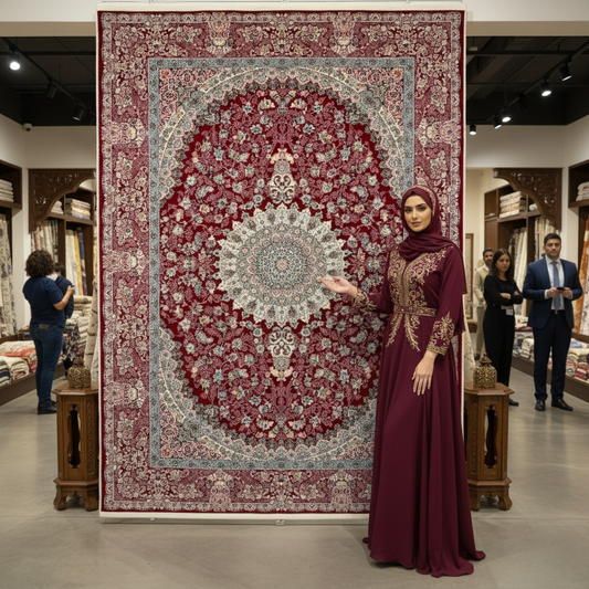 Luxurious Persian Rug 7 ft x 10 ft - Diako Design in Burgundy & Grey - 1200 Reeds Acrylic Rug