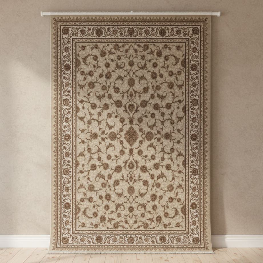 10 ft x 13 ft Persian Rug – Beheshti Tabraiz Collection, Silk, Cream & Brown