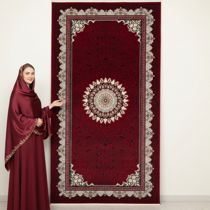 7 ft x 13 ft Persian Rug - Farsh e Nagin Chaman - 1000 Reeds - Elegant Burgundy and Cream Design