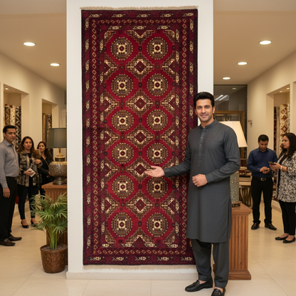 Handmade Afghan Wool Rug - 3.5 ft x 7 ft | Baluchi Aqsi Design | Bold, Durable, Eco-Friendly Luxury