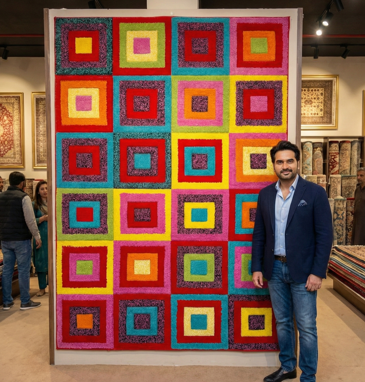 Vibrant Multi-Color Turkish Venus Area Rug - 4 ft x 6 ft - Glow 1 - Modern Geometric Design