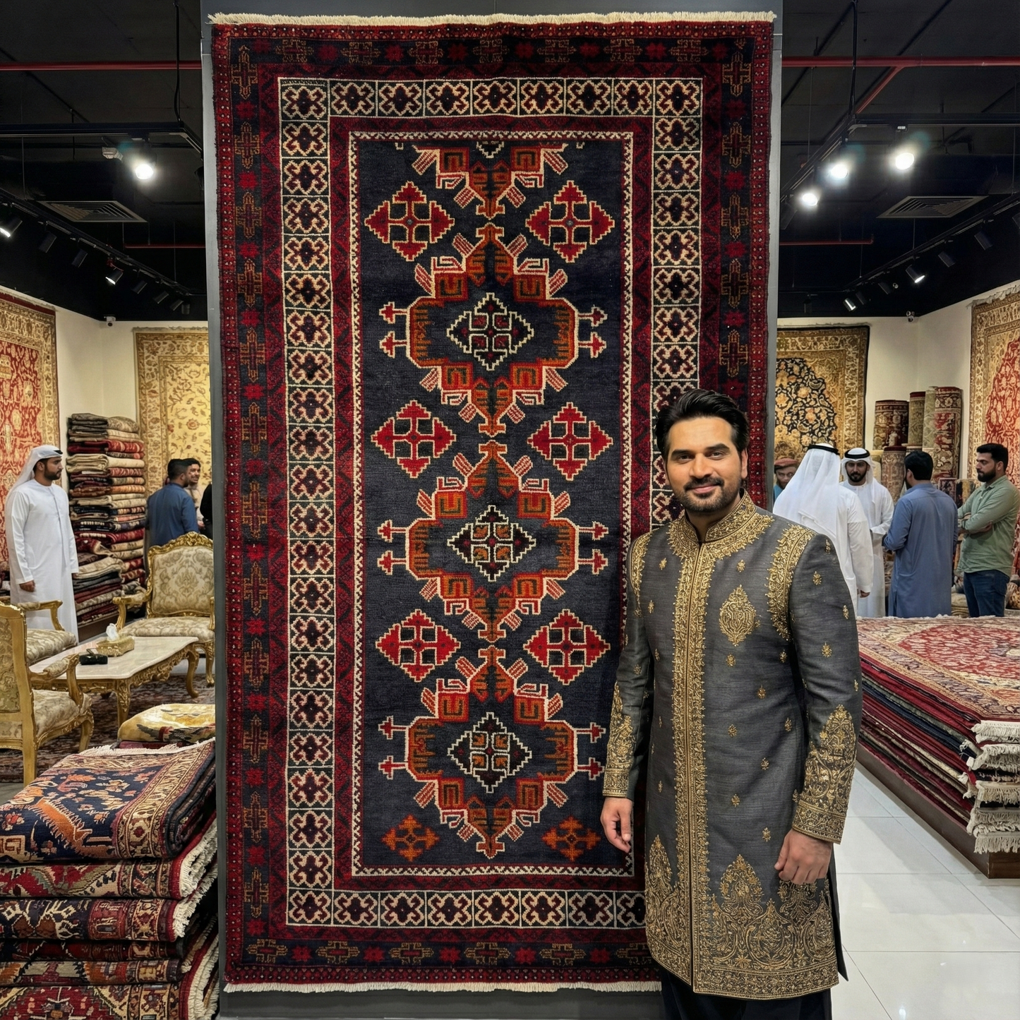 Handmade Baluchi Rug 4 ft x 6 ft - Red and Black Geometric Design