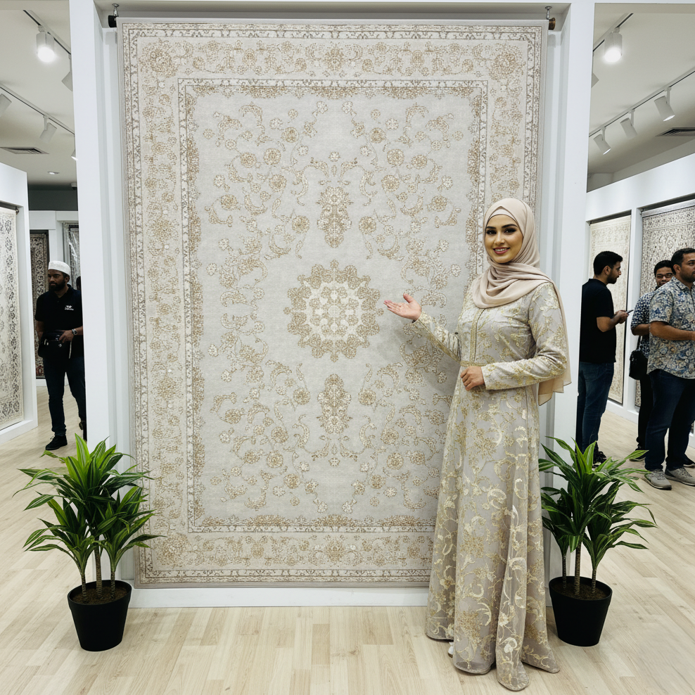 8x11 ft Persian Rug - Beheshti Tabraiz Collection - Light Grey Silk Luxury Machine-Made