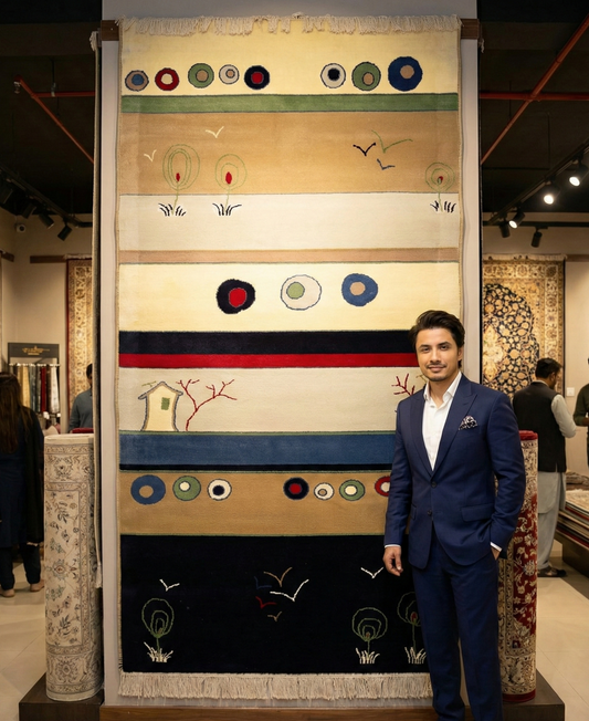 Vibrant Multi-Color Persian 500 Area Rug - 3 ft x 6.5 ft - Farsh Aryan 8 with Striped Artistic Design