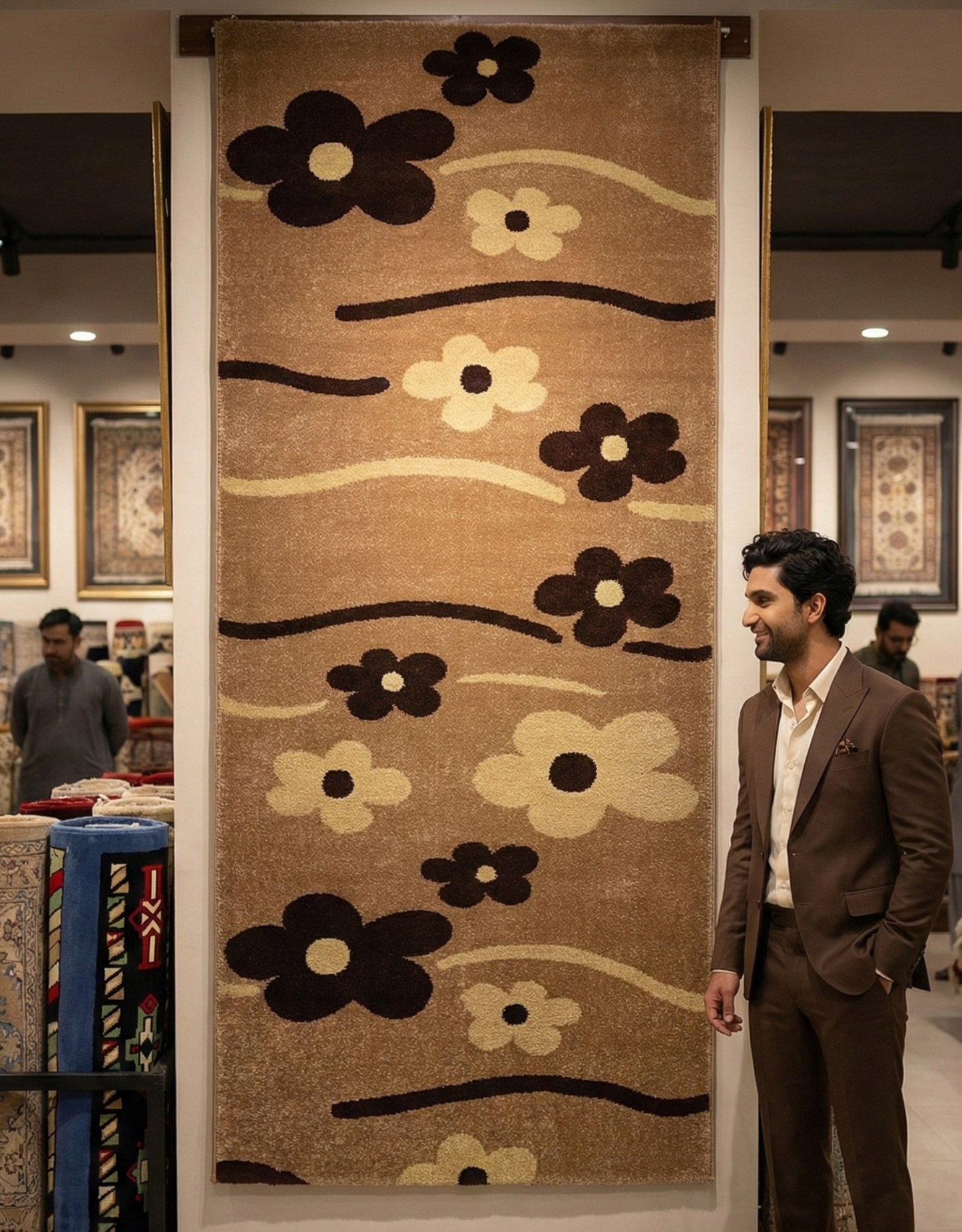 Elegant Brown Persian 500 Reeds Area Rug - 3 ft x 7 ft - Farsh Aryan 1 - Floral Design