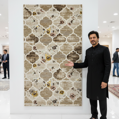 3 ft x 6.5 ft Turkish Rug - Cappadocia Bloom Collection - Beige Floral Luxury