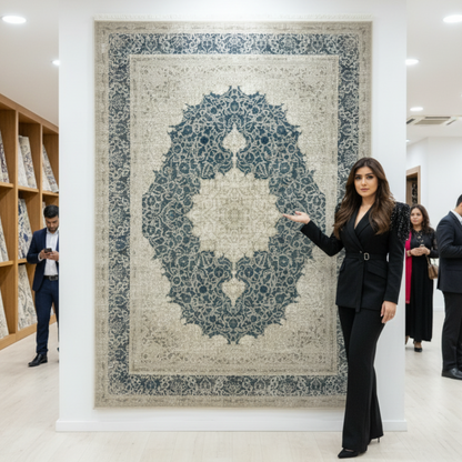 8x11 ft Persian Rug - Beheshti Tabraiz Collection - Blue Silk Luxury Machine-Made