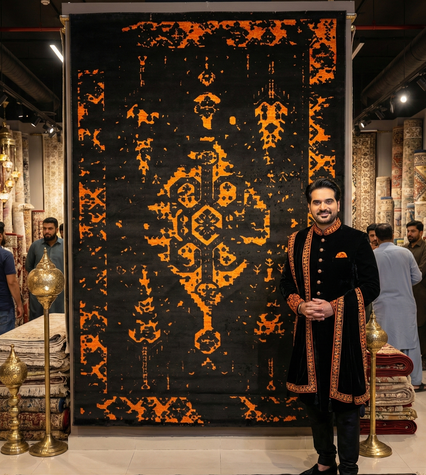 Elegant Black Area Rug - 5 ft x 8 ft - Persian Silky Chenille Vintage Collection