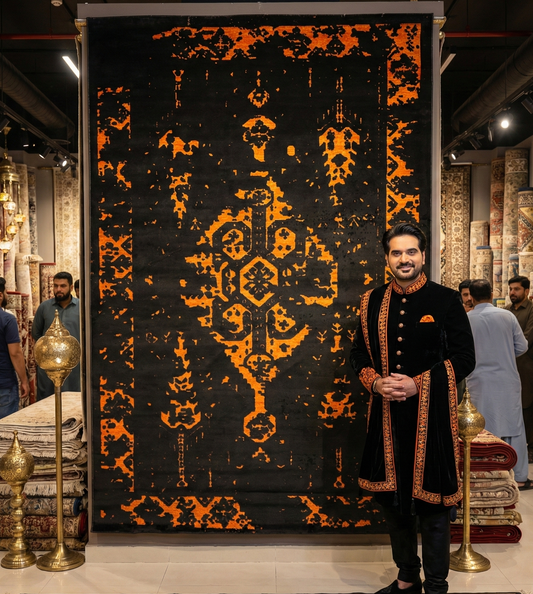 Elegant Black Area Rug - 5 ft x 8 ft - Persian Silky Chenille Vintage Collection