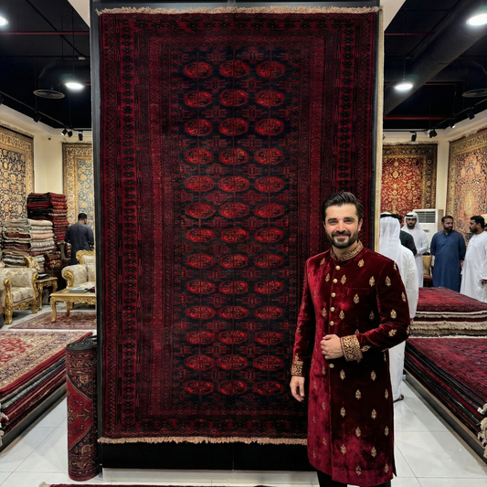 Stunning Red and Black Handmade Afghan Mauri Bokhara Rug - 3.5 ft x 5 ft