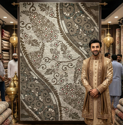 Elegant 8 ft x 11 ft Persian 500 Reeds Area Rug - Farsh Ana 1 - Beige and Multi Colors