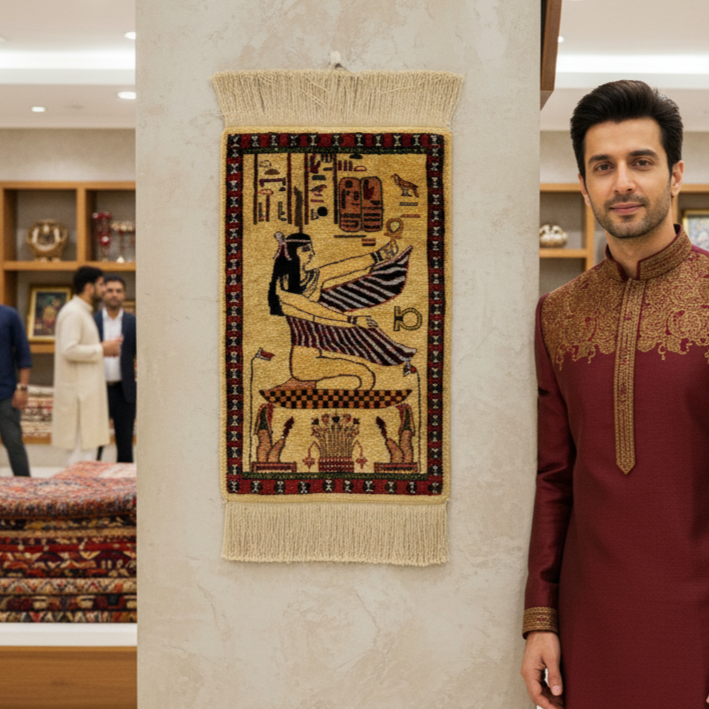 1ft x 2ft Handmade Afghan Silk Rug – Pictorial Pharaoh Anitique – Luxurious, Intricate, and Eco-Friendly