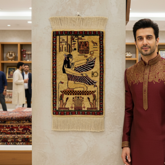 1ft x 2ft Handmade Afghan Silk Rug – Pictorial Pharaoh Anitique – Luxurious, Intricate, and Eco-Friendly