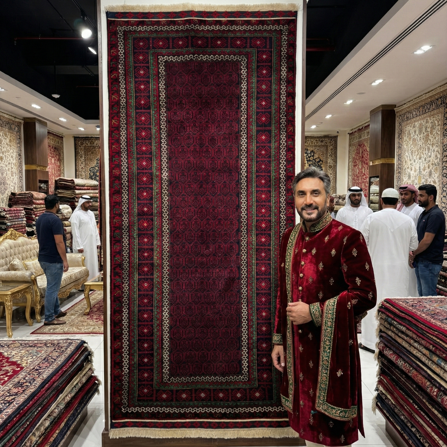 Handmade Baluchi Rug - Rich Red and Green Patterns - 3ft x 7ft - Premium Quality