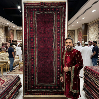 Handmade Baluchi Rug - Rich Red and Green Patterns - 3ft x 7ft - Premium Quality