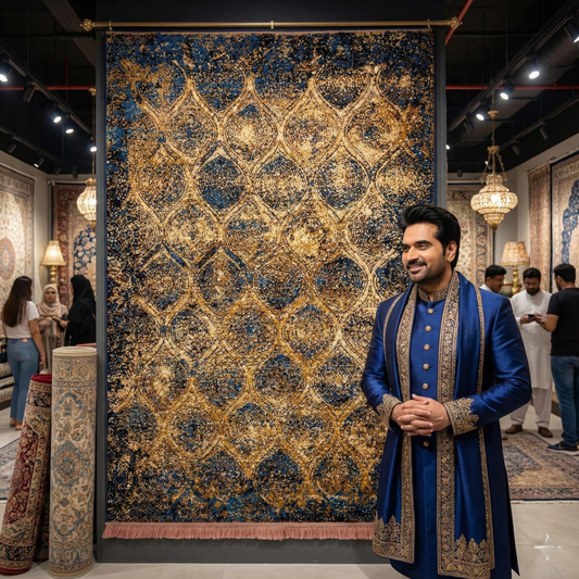 Enhance Your Décor with Persian Baluchi 8 Area Rug - 3 ft x 5 ft - Blue and Bronze Tones - Luxurious Machine-Made Elegance