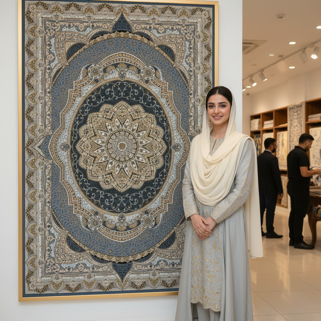 5ft x 8ft Persian Rug - Miniature | 1500 Reeds | Premium Silk, Machine-Made | Elegant Blue & Gold Medallion Design | Durable, Luxury Feel, Easy Maintenance | Made in Iran